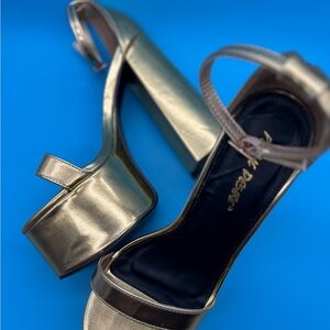 Gold Platform Ankle-Strap High Heel Sandals